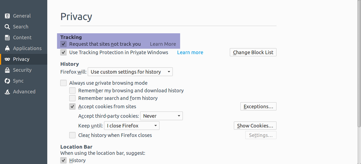mozinadvocacy's tweet photo. check your .@firefox #privacy settings type about:preferences#privacy 
in url bar 
#privacymonth #advocate4privacy https://t.co/LXOpfwoiSC