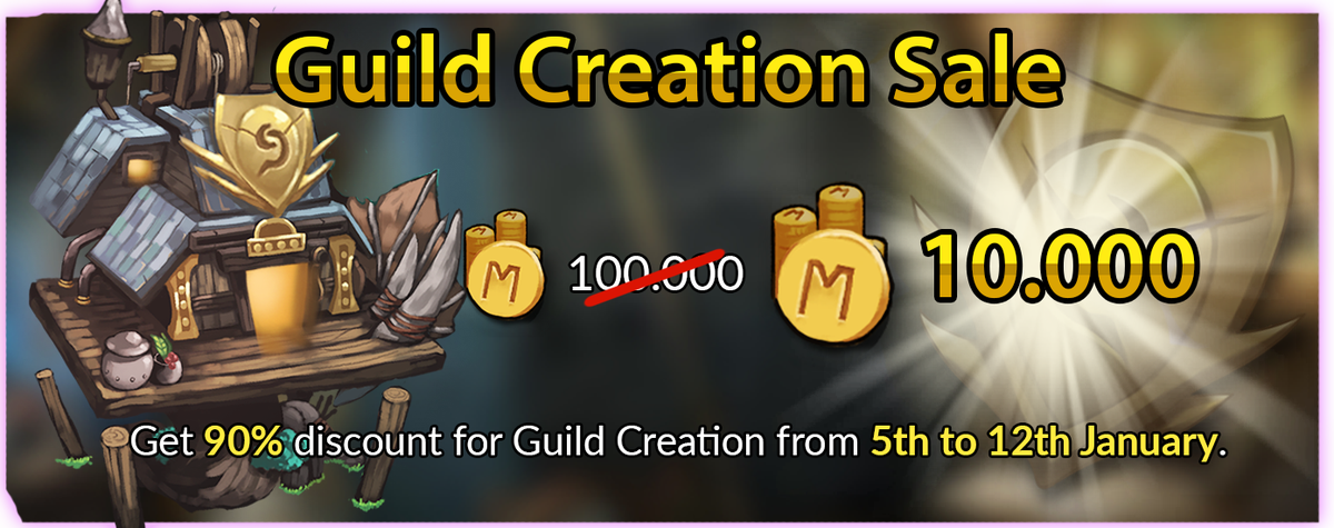RaidersQuestApp's tweet photo. Create your own Guild if you are not part of any guild yet. It cost you 10.000 golds now on 90% Guild Creation Sale https://t.co/0OCCZruzYE