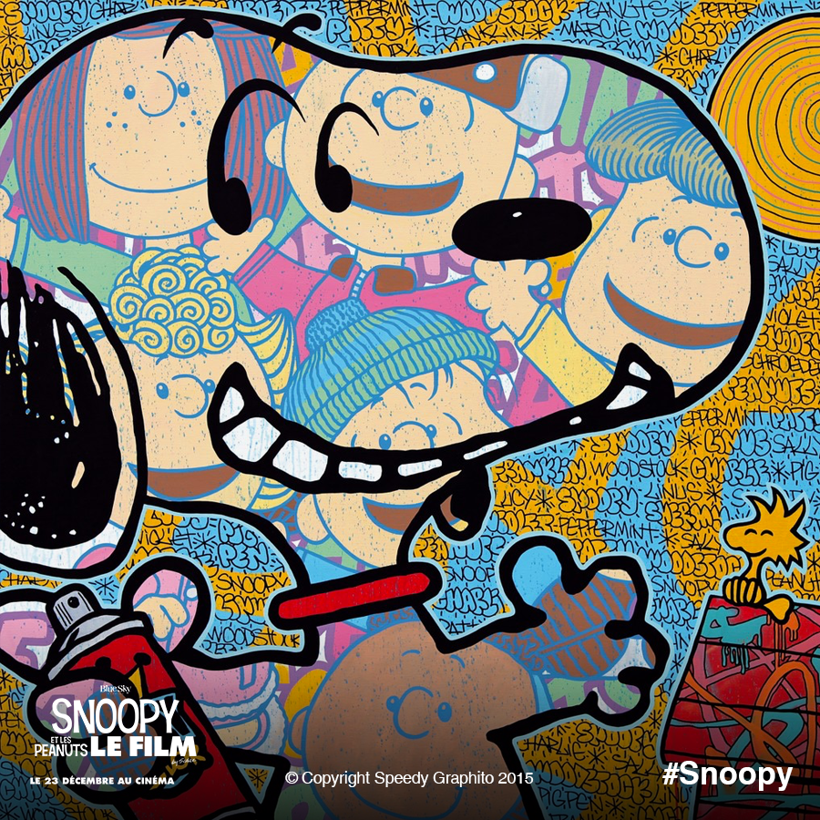 20thCenturyFR's tweet image. Le grand @SpeedyGraphito nous livre un #Snoopy version #street art tout en couleurs !