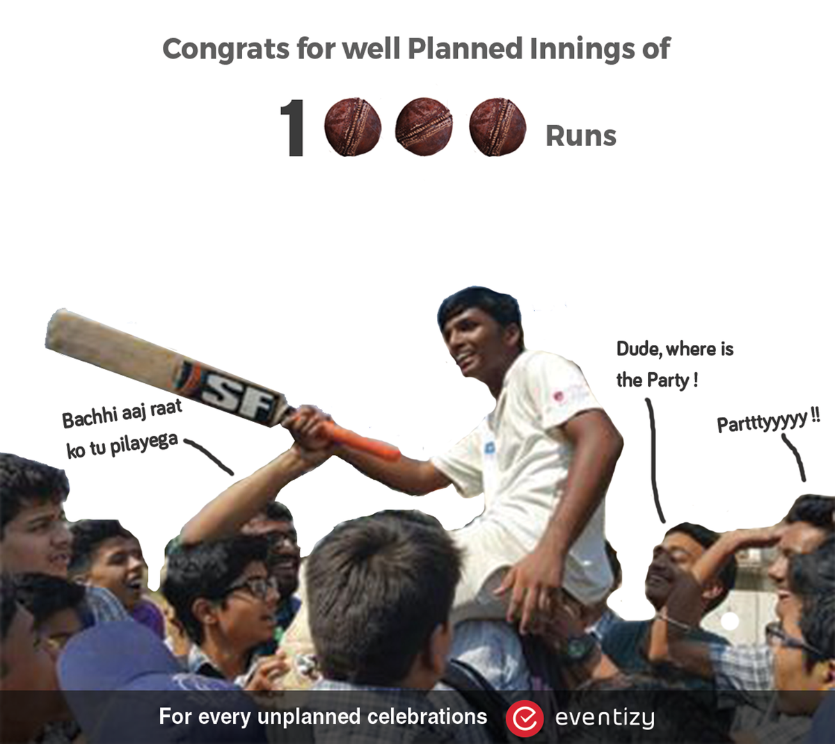 eventizy's tweet photo. Congrats Pranav Dhanawade for reaching such milestone. Please share the cheat codes. #HappyPartying #cricket https://t.co/Zpn78fg2cm