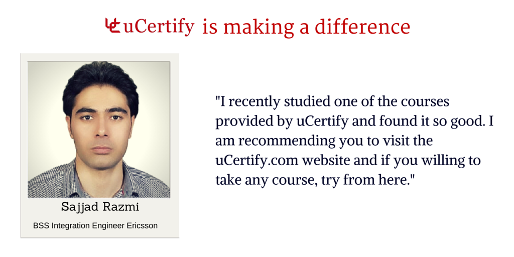uCertify's tweet image. Recently Mr. Sajjad Razmi tried uCertify's 1Z0-061 – #OracleDatabase12c: #SQLFundamentals: goo.gl/PwNukB