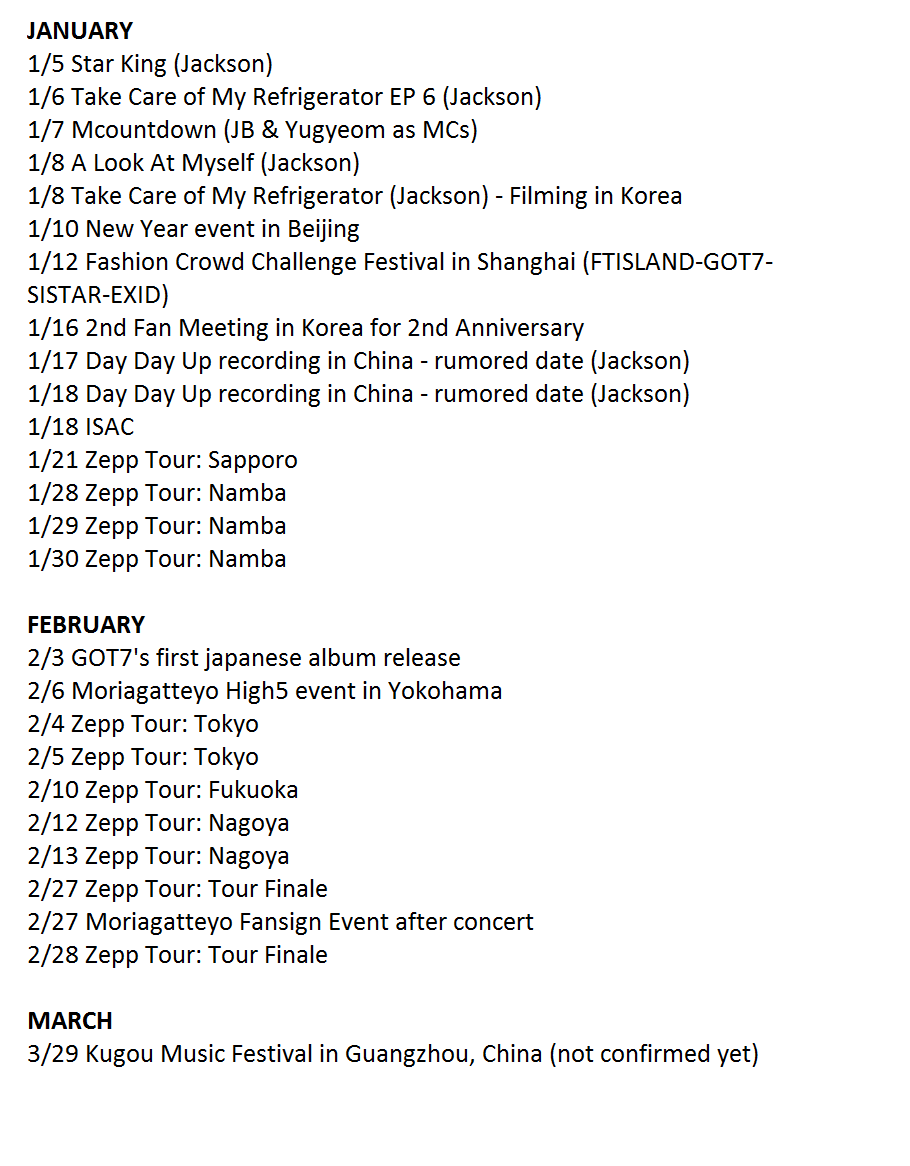 sugatheartist's tweet photo. GOT7 schedule Jan/Feb/March https://t.co/EBaRwfVCWX