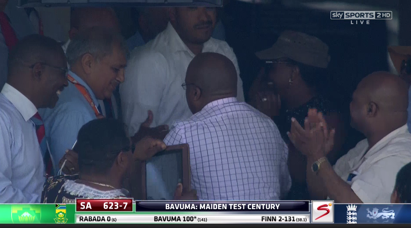 SkyCricket's tweet photo. HUNDRED! Bavuma scores maiden Test ton in front of his emotional father. https://t.co/OnE9lZifxp #SAvENG https://t.co/ZtF9YHAglC
