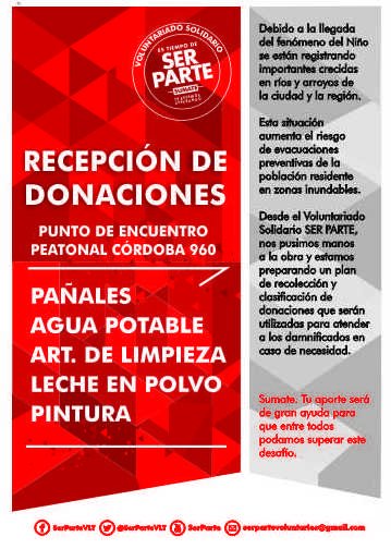 SerParteVLT's tweet photo. Recolectamos donaciones de 15 a 19 hs en Córdoba 960. Sumate a nuestro equipo +Doná + Ayudanos a Difundir #SerParte https://t.co/YYOV6SO5Gd