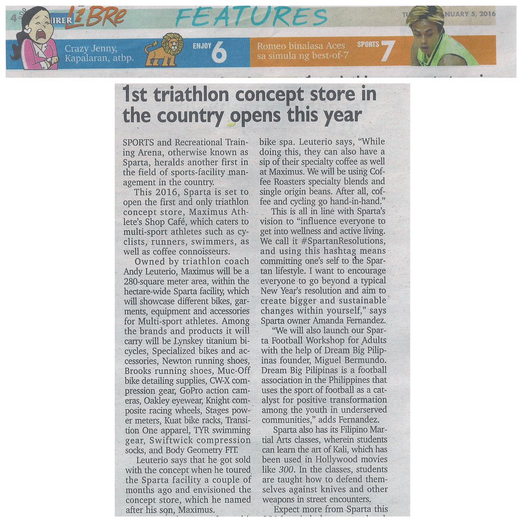 Char_Cruz's tweet image. In today&apos;s @inquirerlibre @SPARTA_ph @AFernandez10 #SpartaPH #triathlonconceptstore