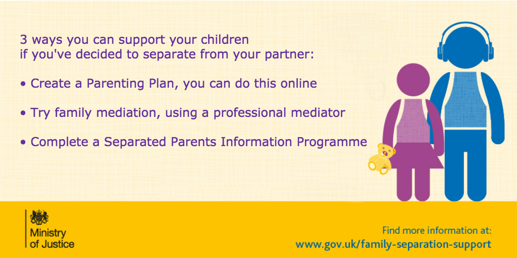 MoJGovUK's tweet photo. 3 ways to support your children if you're separating from your partner https://t.co/phmp9YQ9Fm #SeparationSupport https://t.co/x5hIjt5Hzc