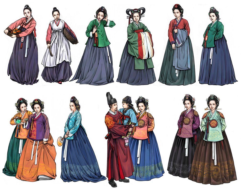사극의상 덕후였던 내 과거 짤. 드라마 <왕과 나> 배우들에게 전달되는 이벵북에 들어간 그림이었음. 주연 오만석씨를 포함 남자 출연진 그림은...