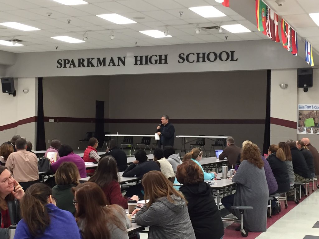 shssparkman's tweet photo. Mr. Shaw addressing the faculty and staff before the new semester starts. #greatstart2016 https://t.co/SZmLWMAzrx
