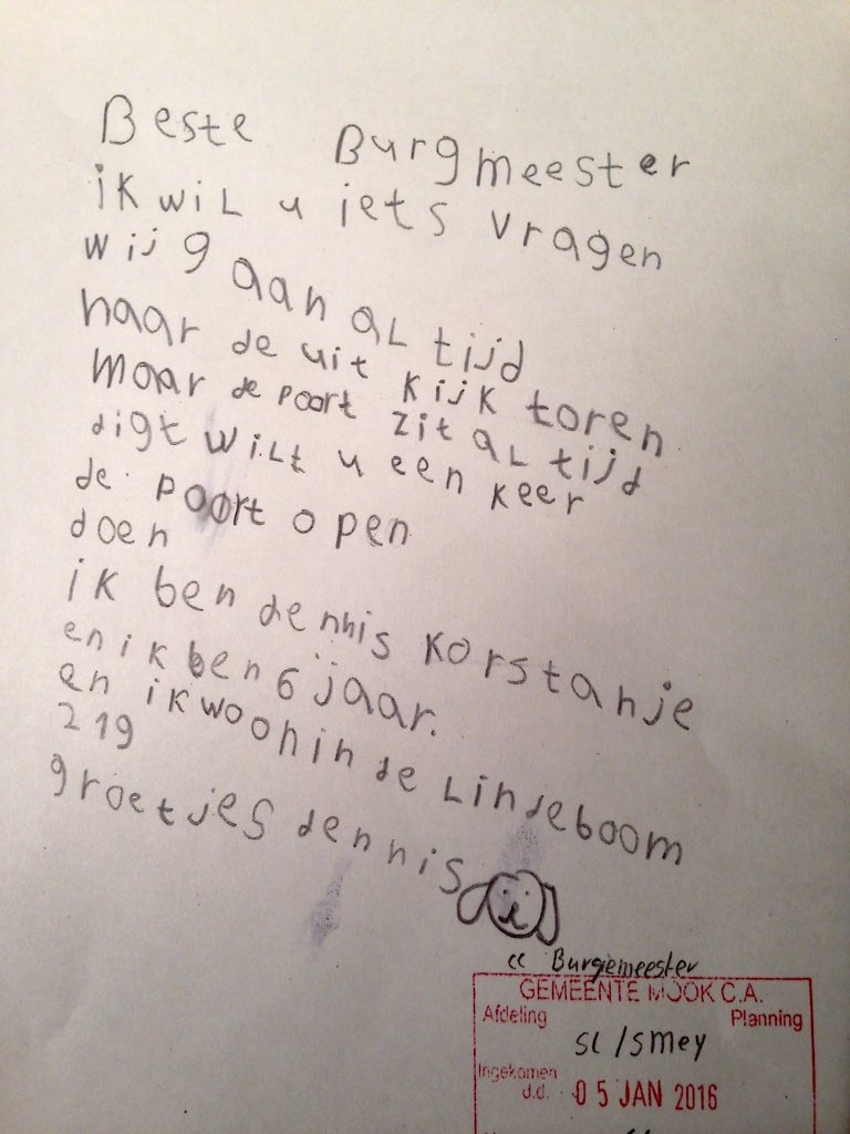 willemgradisen's tweet photo. Brief 6-jarige Dennis ingeboekt gem.@MookMiddelaar Antwoord telefonisch laten weten aan moeder en Dennis. Tevreden! https://t.co/ZRVOlJpNUb