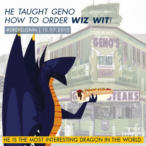 Drexelalumni's tweet photo. During the #DrexelGNN when president Fry revealed the only way to eat a cheesesteak is #wizwit! #2015Countdown https://t.co/L8CAED5LWq