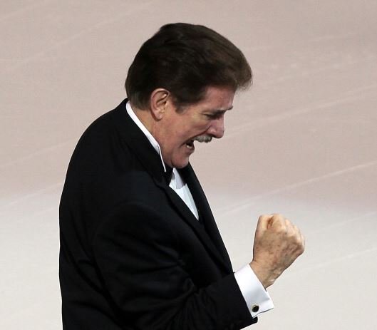 NHL's tweet photo. How many fist pumps? Rene Rancourt will fire up fans &amp; @NHLBruins legends in Foxboro at #WinterClassic Alumni Game. https://t.co/QMWM8TxFJ5