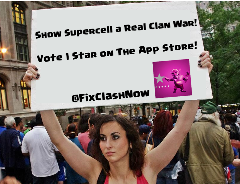 FixClashNow's tweet photo. Do you hate the latest clash of clans update?  Vote 1 star in the app store- 10,000 votes Raised! https://t.co/0T7HNLcuyT