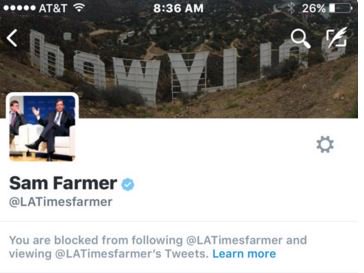 DocMalibu's tweet photo. If you see this when you look at @LATimesfarmer We can be sure you aren't a #BBTLAR supporter. #BlockingEveryone https://t.co/7MM7LUsQYs