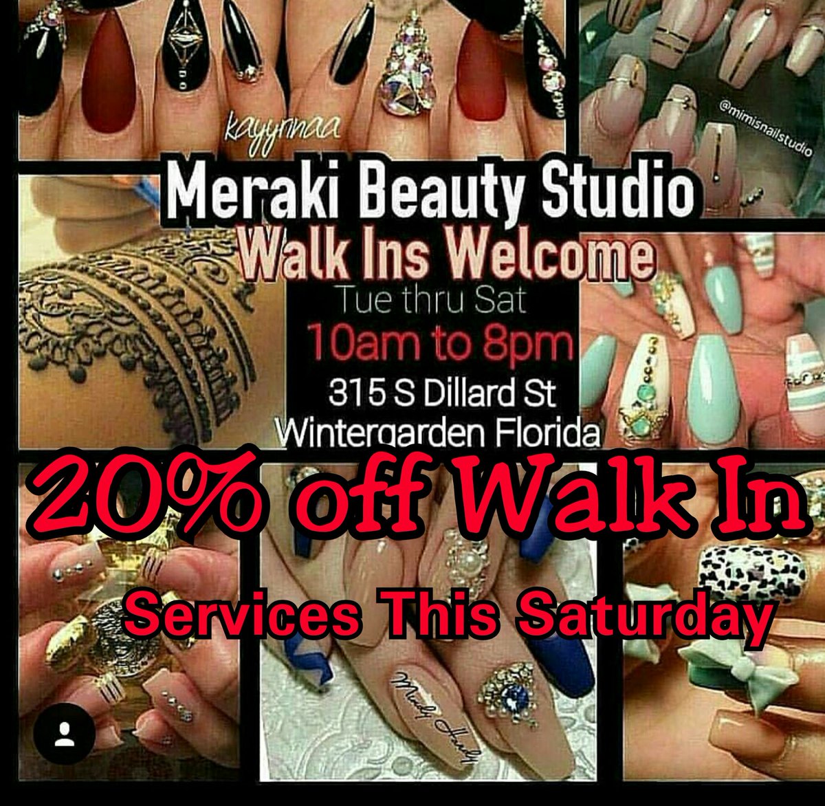 Happy Holidays!!  20% OFF Walk In services this  Saturday
