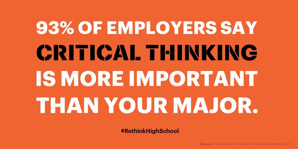 XQAmerica's tweet photo. When students think critically, there's an increase in performance, creativity, and literacy. #RethinkHighSchool https://t.co/FWYDuT0vtF