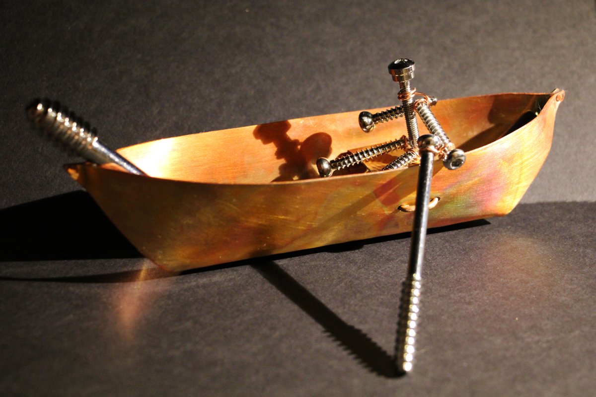 Strawberrywish's tweet photo. Made out of my friend's hip bone screws after she took a canoe down a mountain and met a bad fate. #13Ms #metals https://t.co/fKNlRw006l
