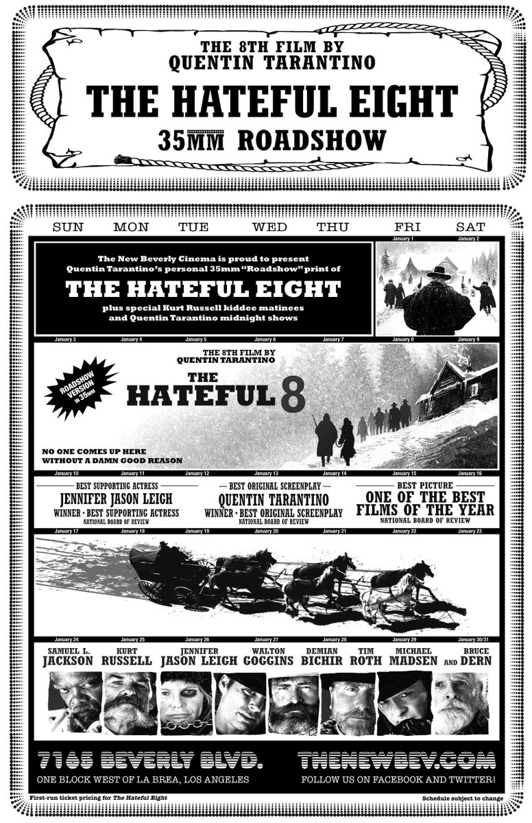 BeyondFest's tweet photo. Do not die without seeing this film. “@newbeverly: January at the Bev: QT's print of @Hateful8movie! https://t.co/6u5CAMTd8z”