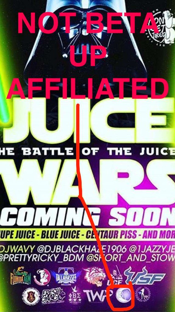 BcuSigmas's tweet photo. Creator of the flyer/party please REMOVE BCU Sigmas seal. The chapter did not sign a contract! #JuiceWar #bcu https://t.co/x6zK2vzTdg