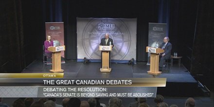 CPAC_TV's tweet photo. Next: @MLInstitute’s #GCD2015 debates the resolution “Canada's Senate is beyond saving and must be abolished." https://t.co/gbSLenTIpW
