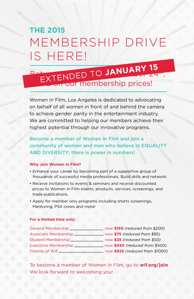 WomenInFilm's tweet photo. WIF has extended our membership drive! Discounted membership is the perfect holiday gift! https://t.co/Cdh1jKKIkE https://t.co/h21RhTGMkR