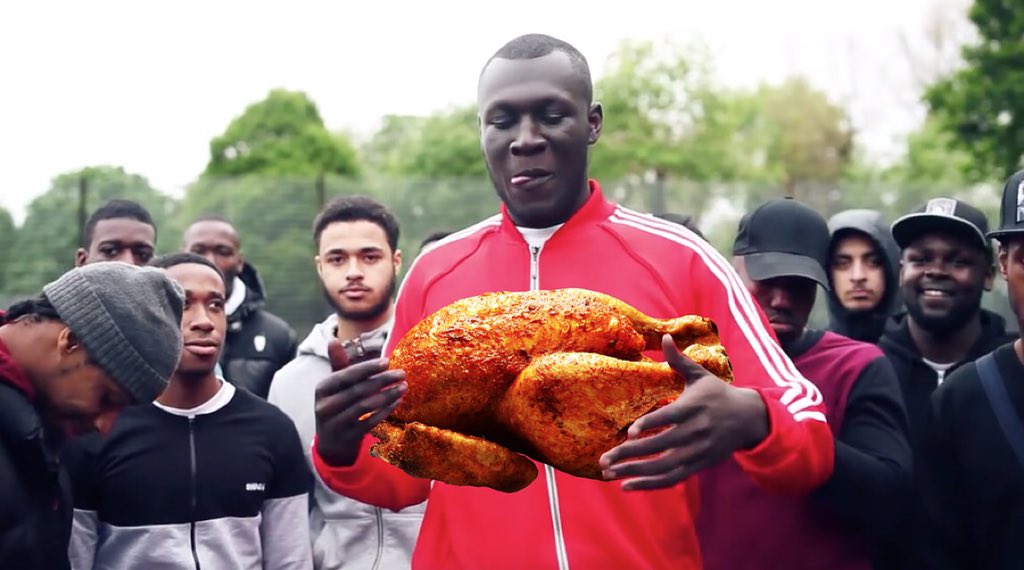 stormzy's tweet photo. Talk about me you better #Turkey 😂 proper cheesy innit?! Merry Christmas my gs, stay blessed and enjoy yourselves❤️🙏 https://t.co/3g9PePFcPi
