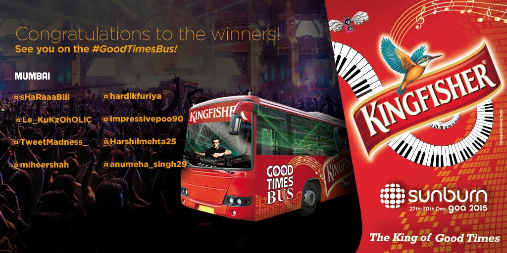 kingfisherworld's tweet photo. #Mumbai, the #GoodTimesBus will take you #OnTheRoadToGoa for #SunburnWithKF! Congratulations! https://t.co/zTW6vZk7oO