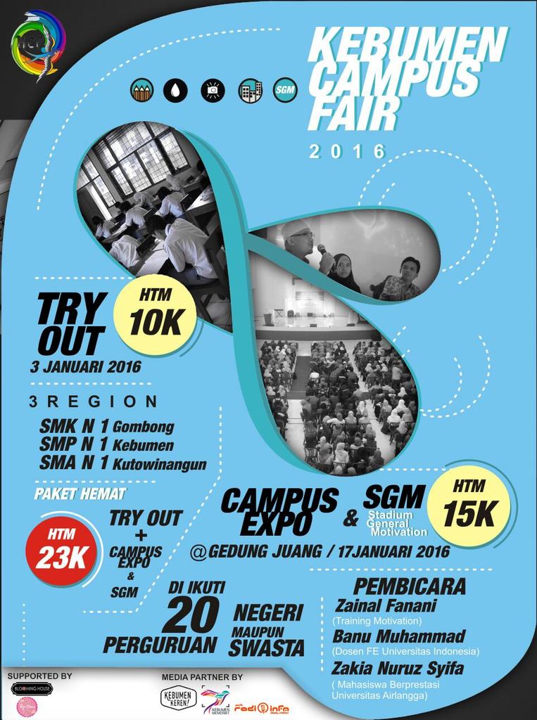 Siapkan kuliahmu Lur dengan ikuti KEBUMEN CAMPUS FAIR 2016, ikuti juga TRY OUT-nya. 3 Januari 2016. #KCF2016