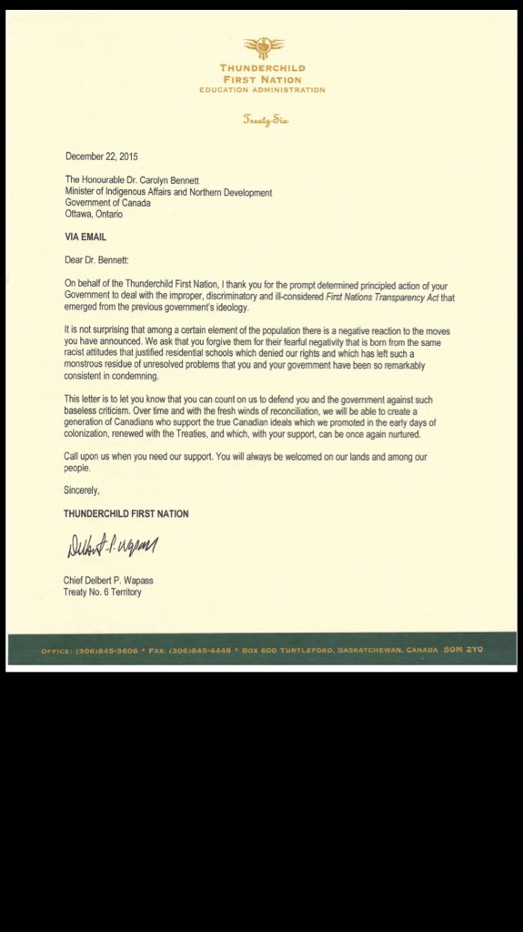 Thunderchild_FN's tweet photo. Letter to @Carolyn_Bennett from Chief @DWapass of #tcfirstnation re: #FNTA and support. #canpoli https://t.co/FfuaalIaUb