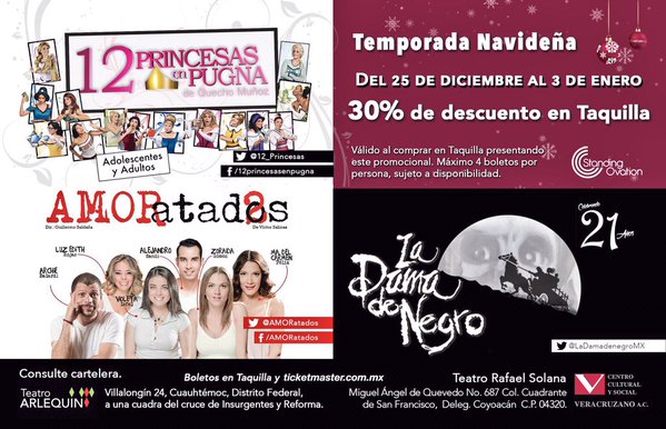 CastingMx's tweet photo. ¡No saliste de vacaciones! Del 25 de dic al 3 de enero aprovecha este descuento en #teatro #DF. #QueVivaElTeatro https://t.co/eW4PZ0YVv0