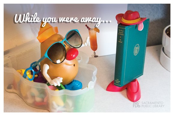 While the library is closed, the books invite their toyfriends over to play. #booksonholiday