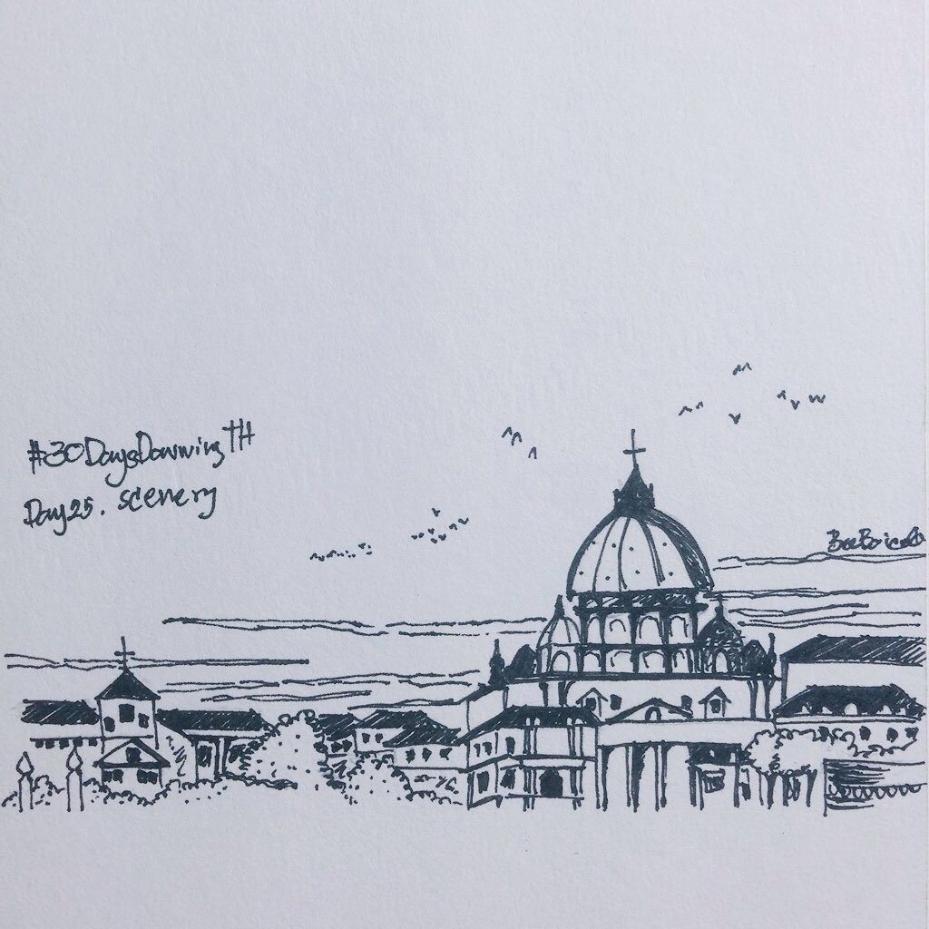 BeebyStark's tweet photo. D25: scenery •Vatican• ไม่เคยไปหรอก แต่อยากไปเห็นอะ รู้สึกจะเป็นผลพวงจากการอ่านหนังสือของแดนบราวน์ #30DaysDrawingTH https://t.co/VlBPVXavRh