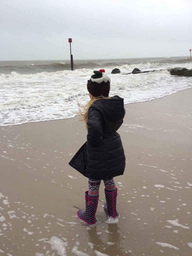 Best part of the day! This little Christmas pudding and her siblings on Friars Cliff Beach with mince pies <a href="/HutCafe/">The Beach Hut Cafe</a>