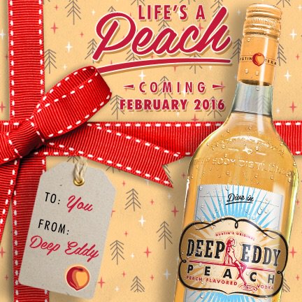 DeepEddyVodka's tweet photo. Proud to unwrap this gift today. Cheers to 🍑#DeepEddyPeach🍑 in 2016! #LifesAPeach #DiveIn #DayDrinkResponsibly https://t.co/BgkYXA1pGG