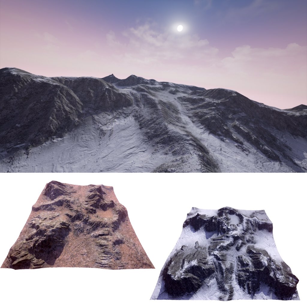 Darrell_Glidden's tweet photo. Four #Landscapes done real world scale in #unreal4 #environments #gameart #worldmachine https://t.co/EuR8IkRUFj