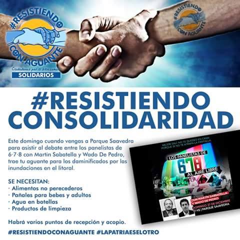 678elprograma's tweet photo. Resistiendo con Aguante pide colaboraciones para los damnificados del litoral.Traelas este domingo a Parque Saavedra https://t.co/U0Q94EtKHd