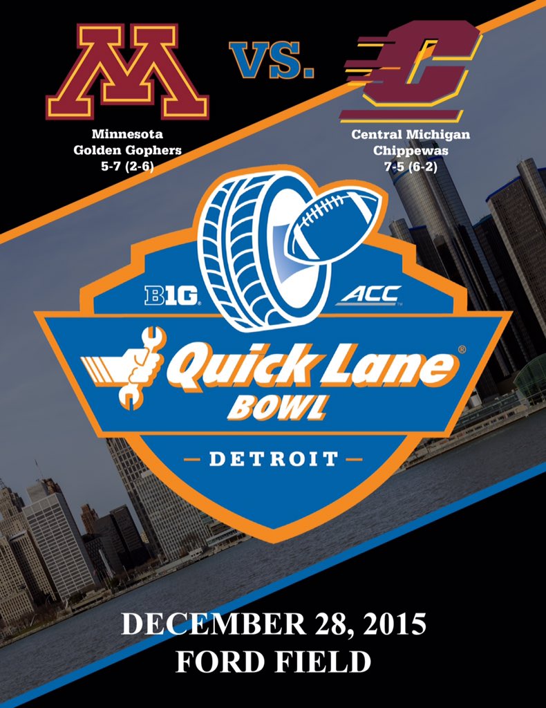 Split951's tweet photo. @quicklanebowl Updated mini poster with the team names and records #QuickLaneBowl #B1G #MACtion #MinnvsCMU #Detroit https://t.co/wvUtsErAY6