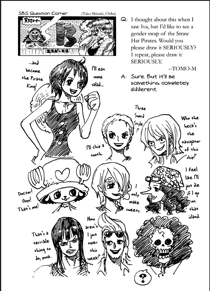 Minovsky on X: "Eiichiro Oda's officially commissioned sketches of gender  swapped One Piece characters. https://t.co/BgTYaEKqid" / X