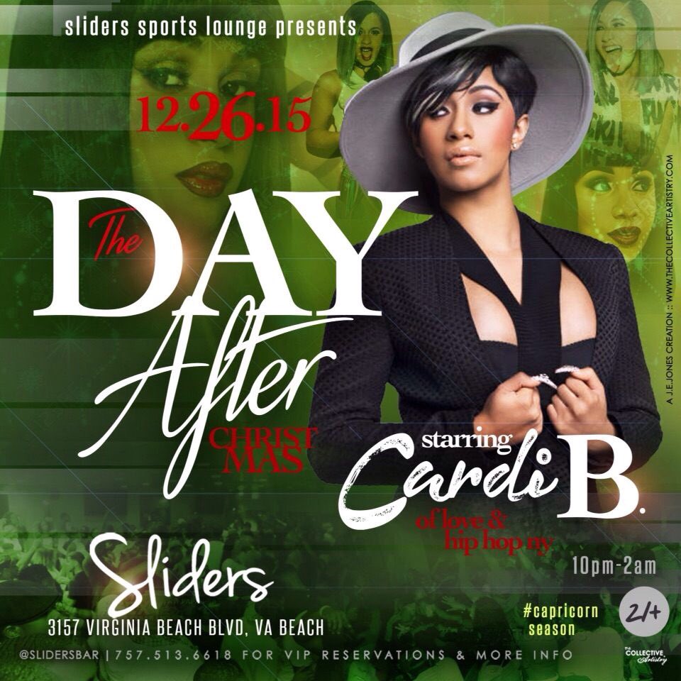 IgNiteEnt's tweet photo. SATURDAY @iamcardib RETURNS TO @slidersbar!! #vabeach The buzz is alllready INSANE!! #lhhny https://t.co/Bdj8VEK6A7