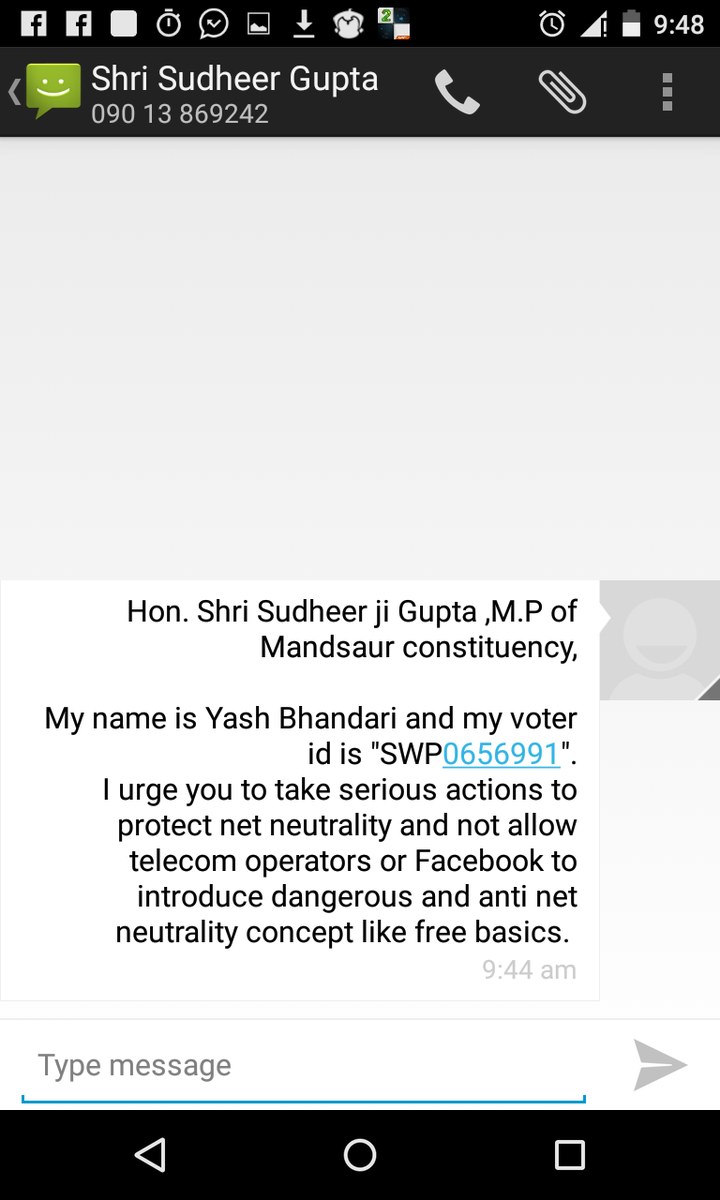 ilovedem0cracy's tweet image. @narendramodi @rsprasad  . #protectnetneutrality #SaveTheInternet Order your M.P via sms to protect net neutrality.