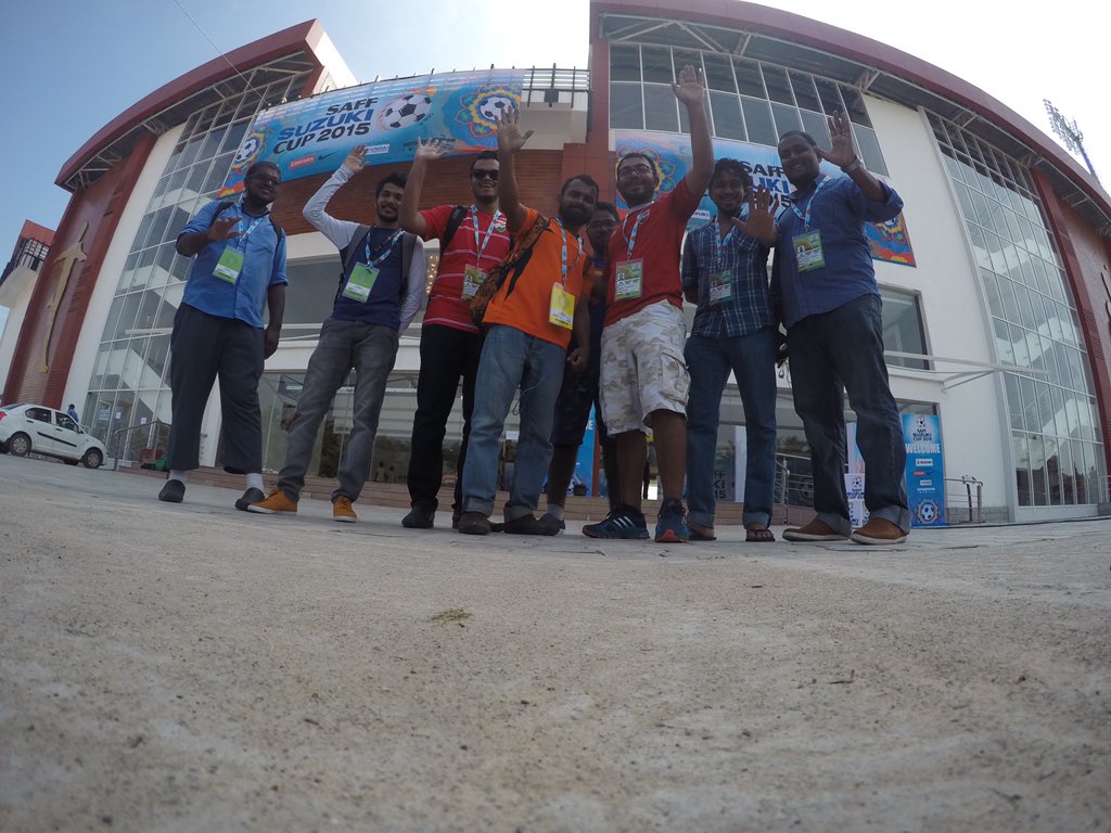 LuiMaldives's tweet photo. #DhivehiMedia at #Trivandrum international stadium #mdvban #SAFFSuzukiCup #saff2015 https://t.co/9ZBsKr2Ut3