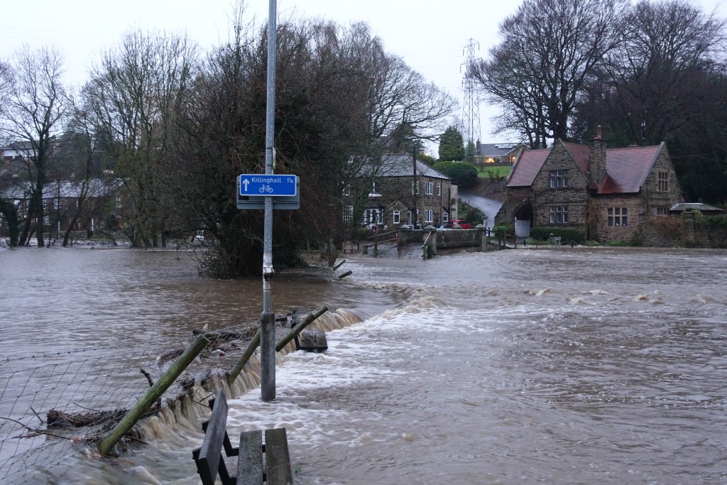 DavidSimister's tweet photo. The footpath and bridge across the Nidd at bottom of Knox Lane totally impassable! #Harrogate https://t.co/tyHKsRuBev