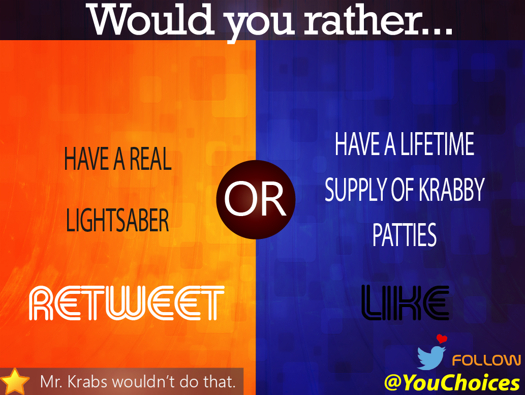 YouChoices's tweet photo. Lightsaber or Patties? https://t.co/jo2jORvQv7
