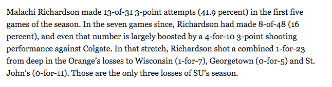 dougherty_jesse's tweet photo. SU basketball stat of the day: Malachi Richardson has one more non-conference game to find his shooting stroke. https://t.co/AixhlSypW1