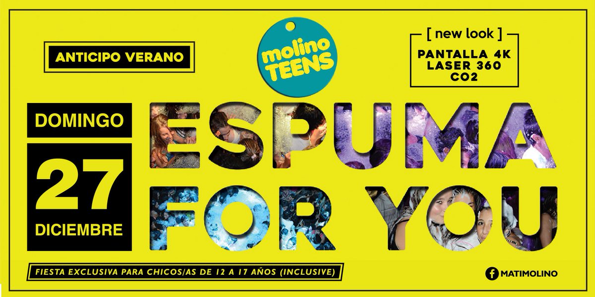 MolinoTeens's tweet photo. MAÑANA DOMINGO: 
única fiesta ESPUMA FOR YOU #Verano2016
#Fiestooon #EspumaEnMolinoTeens https://t.co/Z4wqHBD2Q9