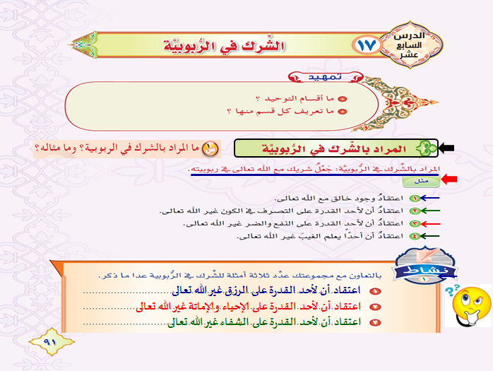 امثلة توحيد الالوهية