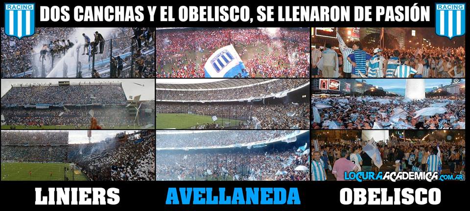 Locura_academia's tweet photo. 27 de diciembre | Grandes hay muchos, que llenen 2 canchas a la vez, SÓLO UNO.

#RacingCampeón. https://t.co/YzzEusbrlr