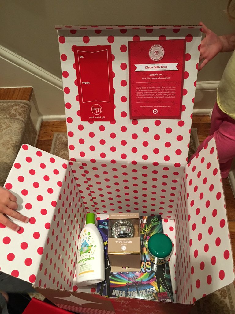 Nickyjez's tweet photo. Thanks @target & @heytravis for the awesome #Wonderpacks gift idea. #DiscoBathNight awaits. Kids are stoked. https://t.co/EenMLO39bx
