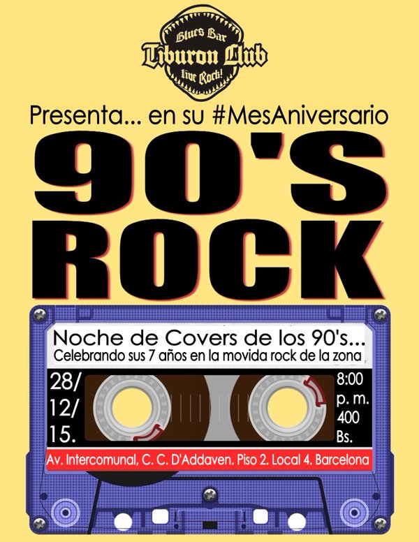 TiburonClubBB's tweet photo. Activos desde mañana lunes 28! Noche de Covers de los 90s! https://t.co/SHNXtfGgyu