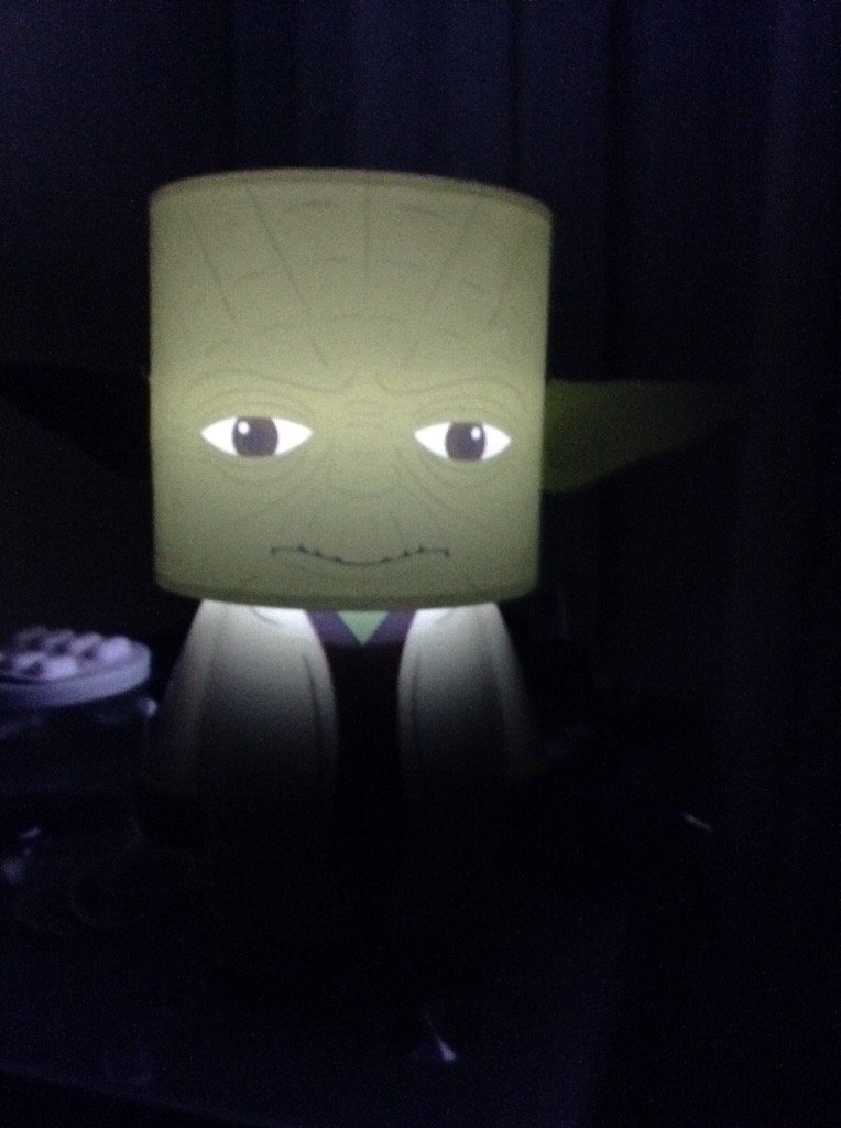 Soozintheshed's tweet photo. Light off, you must turn.  #yodaspeak #lookalite #christmaspresent https://t.co/4cBoUAzffb
