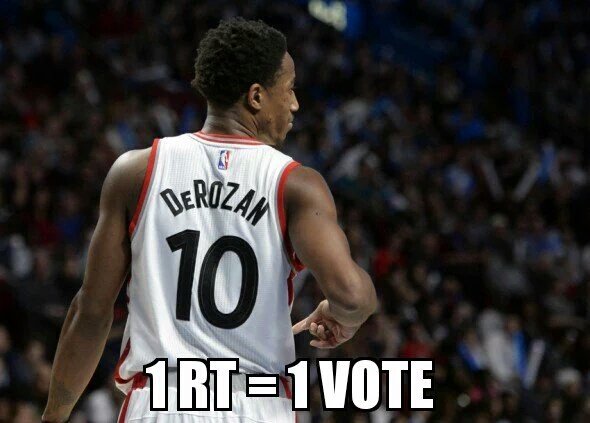 RaptorsEmpire's tweet image. RETWEET to get @DeMar_DeRozan into the All Star game in Toronto..
 1 RT=1 VOTE @Raptors #NBAVote